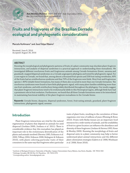 Fruits and Frugivores of the Brazilian Cerrado: ﻿Ecological And