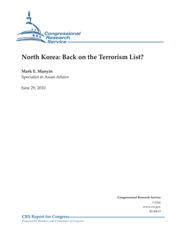 North Korea: Back on the Terrorism List?