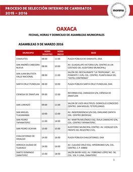 Oaxaca Fechas, Horas Y Domicilio De Asambleas Municipales