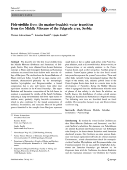 Fish-Otoliths from the Marine-Brackish Water Transition from the Middle Miocene of the Belgrade Area, Serbia