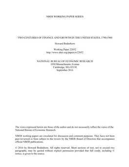 Two Centuries of Finance and Growth in the United States, 1790-1980