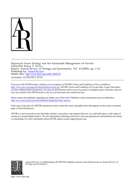 Saproxylic Insect Ecology and the Sustainable Management of Forests Author(S): Simon J