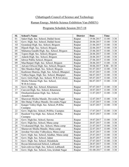 MSEV) Programe Schedule Session 2017-18