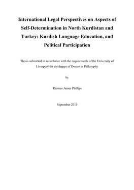 International Legal Perspectives on Aspects of Self-Determination in North Kurdistan and Turkey: Kurdish Language Education, and Political Participation