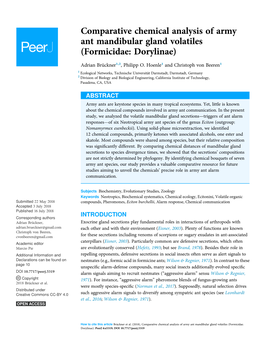 Comparative Chemical Analysis of Army Ant Mandibular Gland Volatiles (Formicidae: Dorylinae)