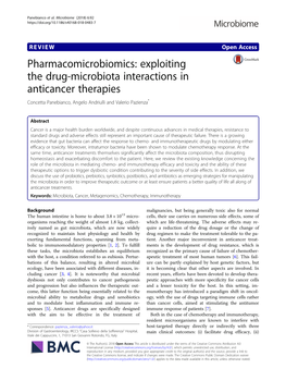 Pharmacomicrobiomics: Exploiting the Drug-Microbiota Interactions in Anticancer Therapies Concetta Panebianco, Angelo Andriulli and Valerio Pazienza*
