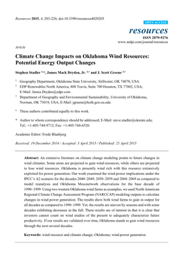 Climate Change Impacts on Oklahoma Wind Resources: Potential Energy Output Changes