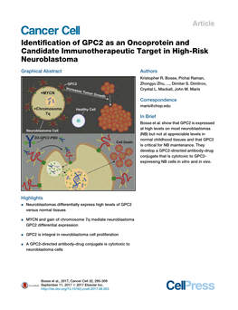 Identification of GPC2 As an Oncoprotein and Candidate