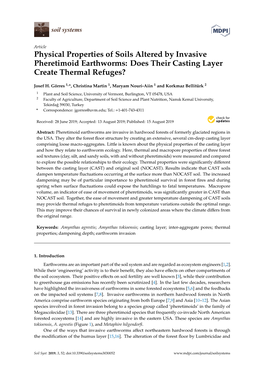 Physical Properties of Soils Altered by Invasive Pheretimoid Earthworms: Does Their Casting Layer Create Thermal Refuges?