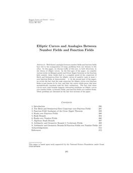 Elliptic Curves and Analogies Between Number Fields and Function Fields