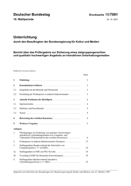 Bericht Über Das Prüfergebnis Zur Sicherung Eines Zielgruppengerechten Und Qualitativ Hochwertigen Angebots an Interaktiven Unterhaltungsmedien