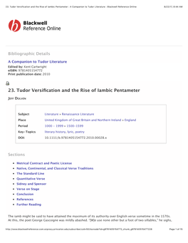 23. Tudor Versification and the Rise of Iambic Pentameter : a Companion to Tudor Literature : Blackwell Reference Online 8/22/17, 8�44 AM