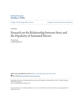 Research on the Relationship Between Story and the Popularity of Animated Movies Meng Wang Wang897@Purdue.Edu