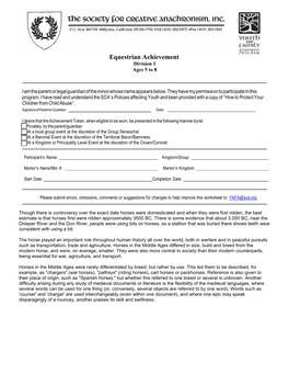 YAFA Equestrian Division 1 Worksheet Completion Table