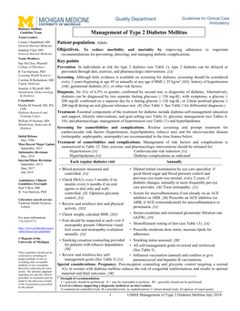 Management of Type 2 Diabetes Mellitus Team Leaders Connie J Standiford, MD Patient Population