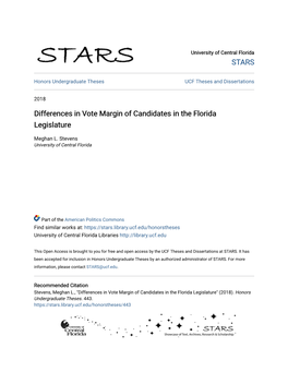 Differences in Vote Margin of Candidates in the Florida Legislature