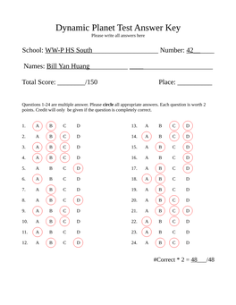 Dynamic Planet Test Answer Key Please Write All Answers Here