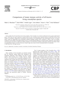 Comparisons of Innate Immune Activity of All Known Living Crocodylian Species