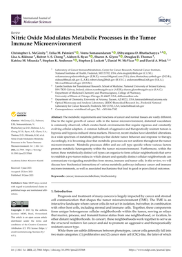 Nitric Oxide Modulates Metabolic Processes in the Tumor Immune Microenvironment