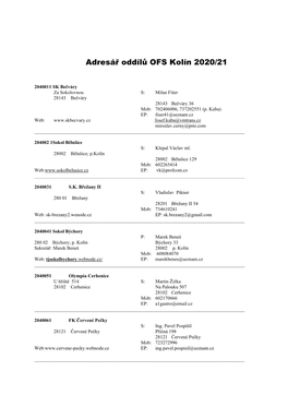 Adresář Oddílů OFS Kolín 2020/21