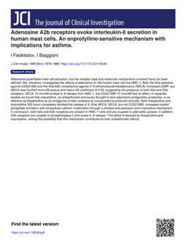 Adenosine A2b Receptors Evoke Interleukin-8 Secretion in Human Mast Cells