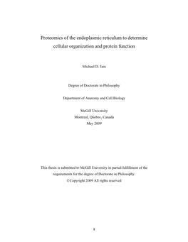 Proteomics of the Endoplasmic Reticulum to Determine Cellular Organization and Protein Function