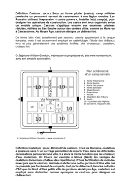 Définition Castrum : (N.M.) Sous Sa Forme Pluriel (Castra), Camp Militaire Provisoire Ou Permanent Servant De Casernement À Une Légion Romaine