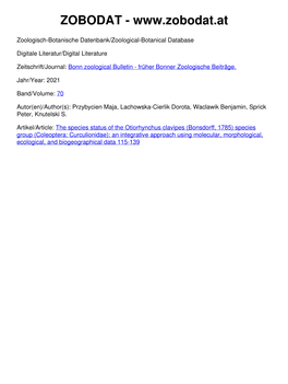 The Species Status of the Otiorhynchus Clavipes (Bonsdorff, 1785)