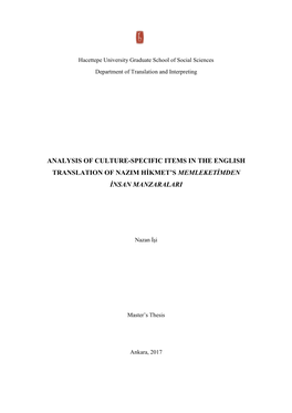 Analysis of Culture-Specific Items in the English Translation of Nazim Hikmet’S Memleketimden Insan Manzaralari