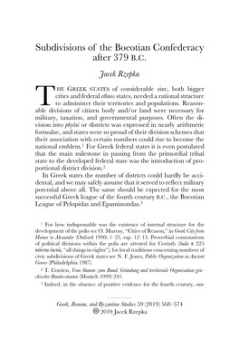 Subdivisions of the Boeotian Confederacy After 379 B.C