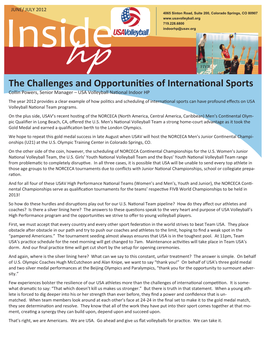 The Challenges and Opportunities of International Sports Collin Powers, Senior Manager – USA Volleyball National Indoor HP