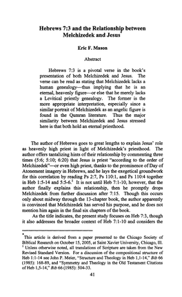 Hebrews 7:3 and the Relationship Between Melchizedek and Jesus