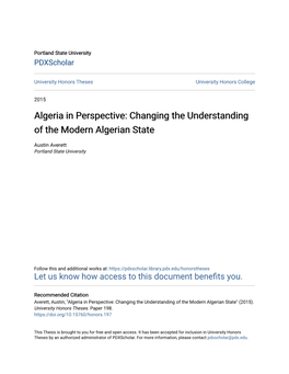 Algeria in Perspective: Changing the Understanding of the Modern Algerian State