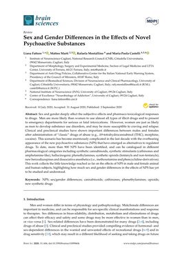 Sex and Gender Differences in the Effects of Novel Psychoactive