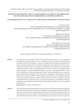 67 Pavimentando Roraima: a Br-174 Como Exemplo Das