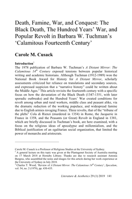 The Black Death, the Hundred Years' War, and Popular Revolt in Barbara W. Tuchman's