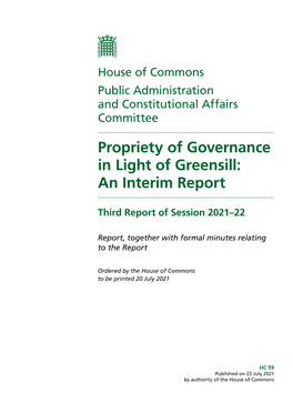 Propriety of Governance in Light of Greensill: an Interim Report