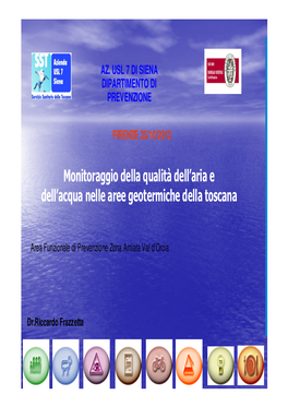 Monitoraggio Della Qualità Dell'aria E Dell'acqua Nelle Aree Geotermiche