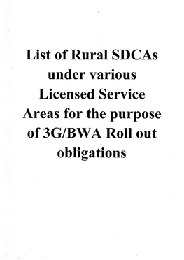 List of Rural Sdcas Under Various Licensed Service Areas for the Purpose of 3G/BWA Roll out Obligations SI