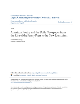 American Poetry and the Daily Newspaper from the Rise of the Penny Press to the New Journalism Elizabeth M