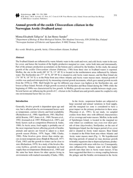 Annual Growth of the Cockle Clinocardium Ciliatum in the Norwegian Arctic (Svalbard Area)