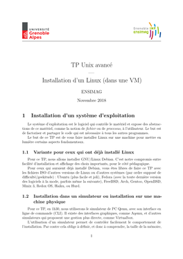 TP Unix Avancé — Installation D'un Linux (Dans Une