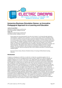 Immersive Business Simulation Games: an Innovative Pedagogical Approach to E-Learning and Education
