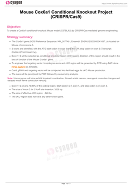 Mouse Cox6a1 Conditional Knockout Project (CRISPR/Cas9)