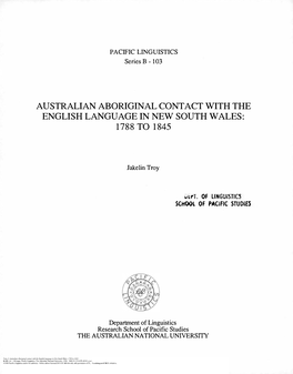 Australian Aboriginal Contact with the English Language in New South Wales: 1788 to 1845