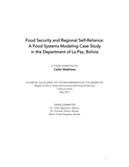 A Food Systems Modeling Case Study in the Department of La Paz, Bolivia
