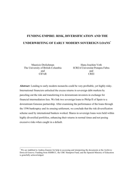 Funding Empire: Risk, Diversification, and the Underwriting of Early Modern Sovereign Loans