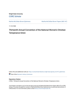 Thirteenth Annual Convention of the National Women's Christian Temperance Union