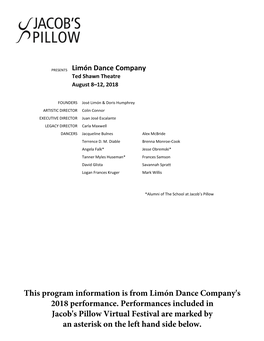 This Program Information Is from Limón Dance Company's 2018 Performance