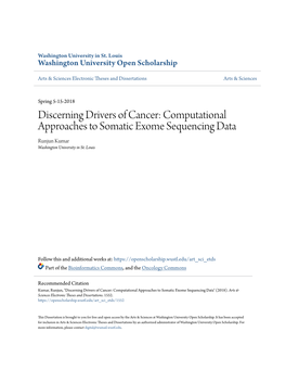 Computational Approaches to Somatic Exome Sequencing Data Runjun Kumar Washington University in St